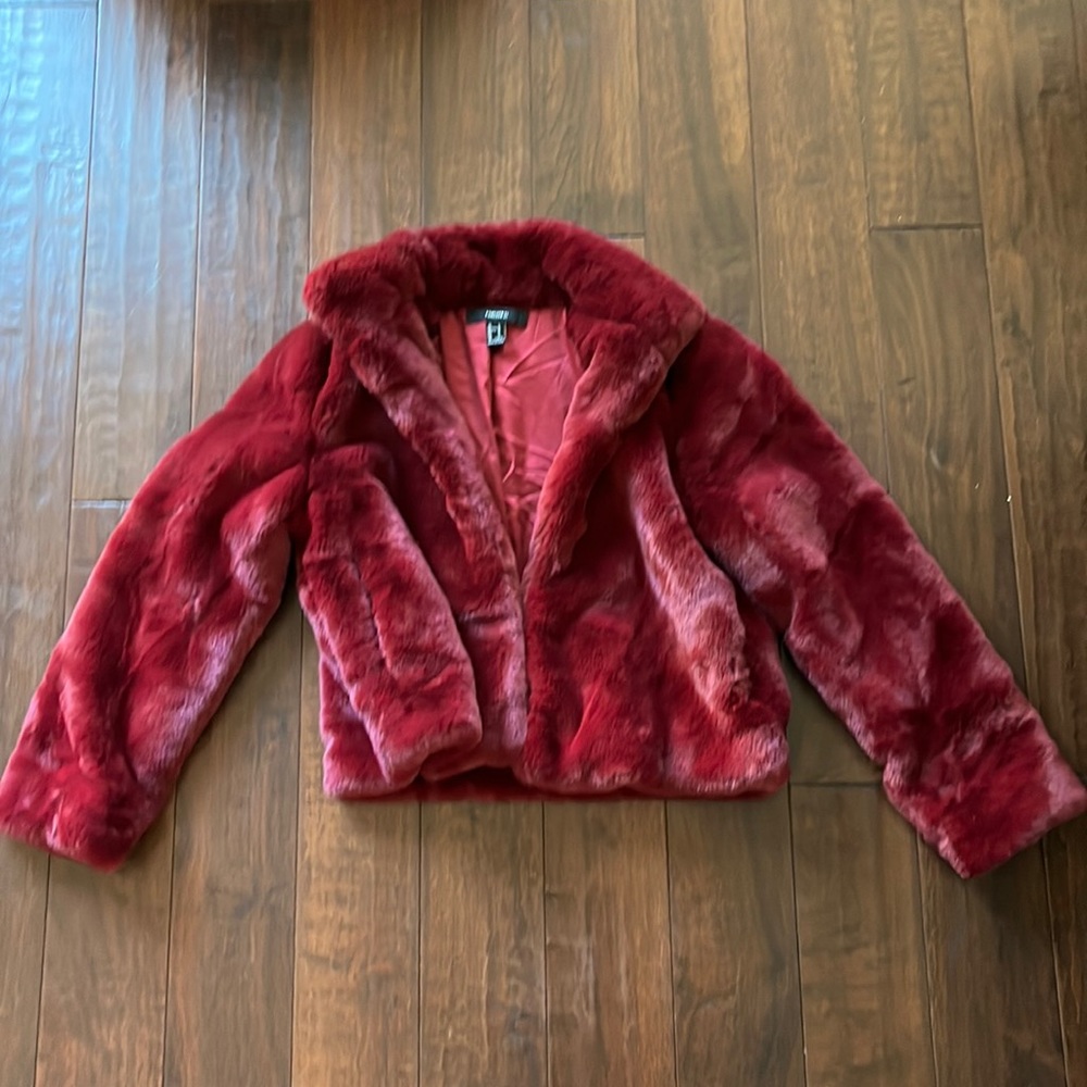 F21 Crimson faux fur jacket